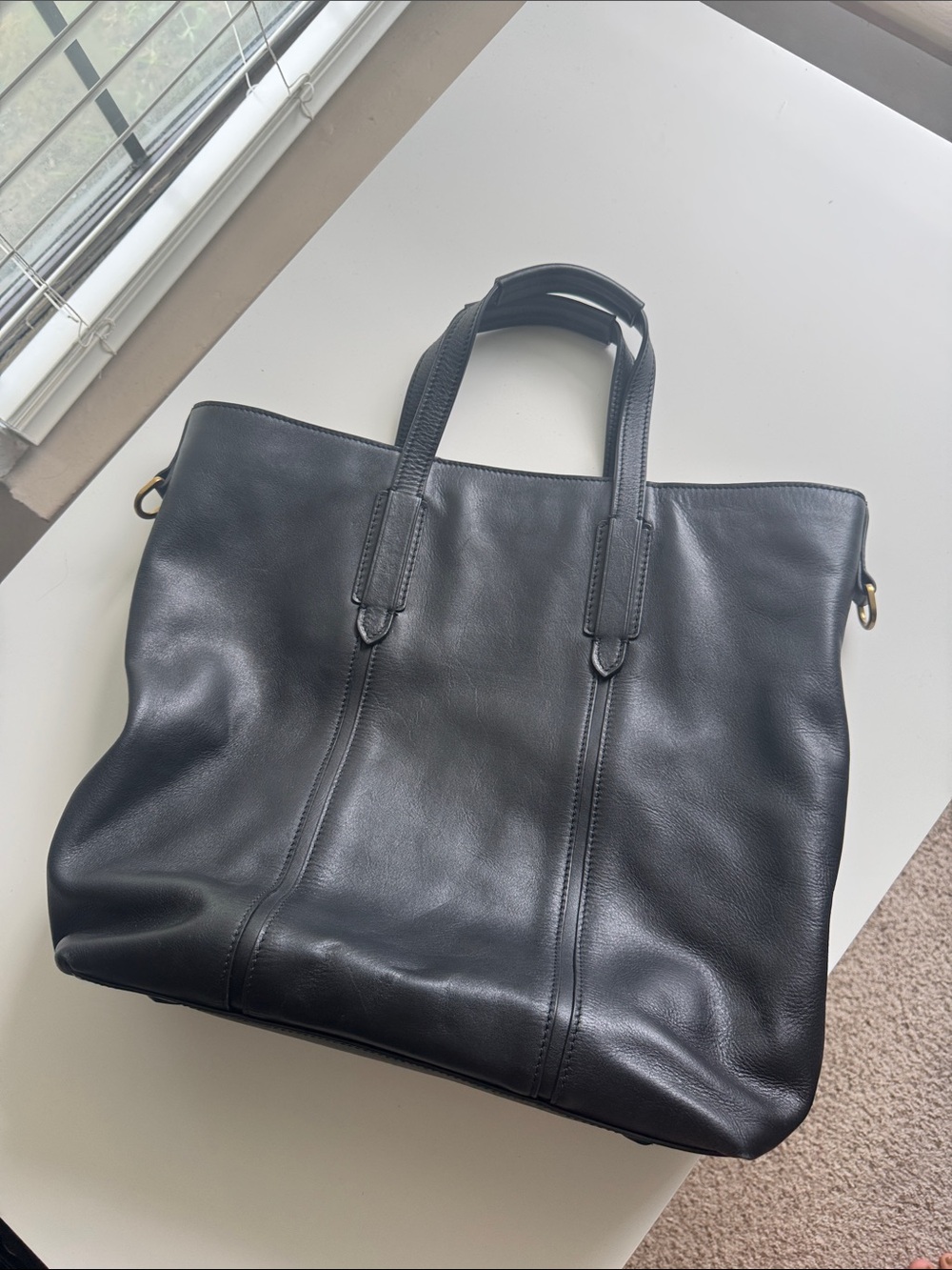 J. Crew Black Leather Briefcase Tote